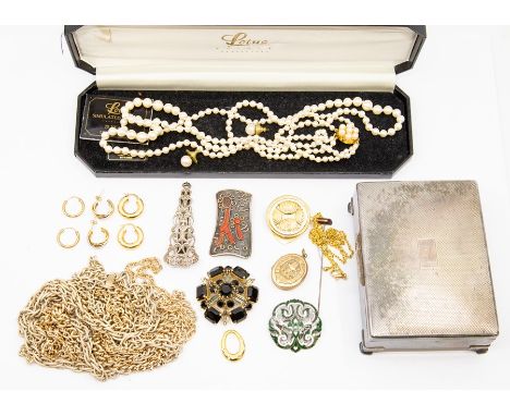 A collection of costume jewellery to include a pair of 18ct gold creole earrings, weight approx. 3gms, continental yellow met