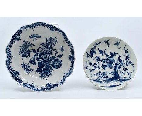 Worcester blue and white bowl mark to the base, circa 1750 with flower and insect decoration along with Worcester blue and wh