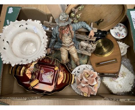 Capodimonte figure and vase along with two tureens, dip tray, plates and other ceramic items (Q)