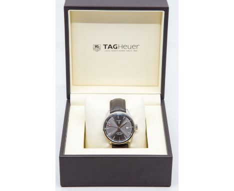 A gents stainless steel Tag Heuer Carrera Twin-Time, circa 2015, the polished grey dial with applied polished baton hour mark