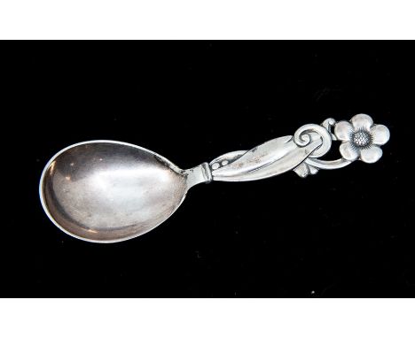 A Norwegian silver caddy spoon by Horsens Solvvarefabrik, circa 1900,  with ornate foliate handle, length approx. 100mm, weig