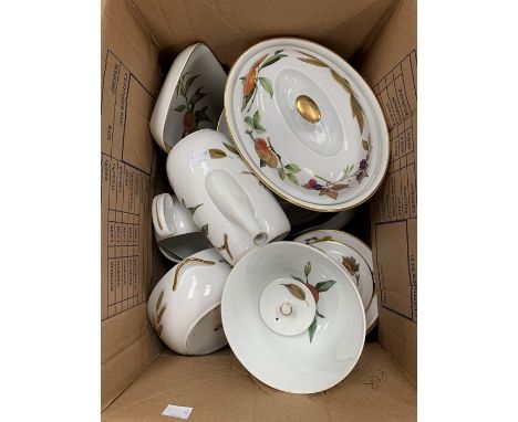 A Royal Worcester Evesham pattern part dinner service including 6 dinner plates; various lunch/side plates, tureens; coffee p