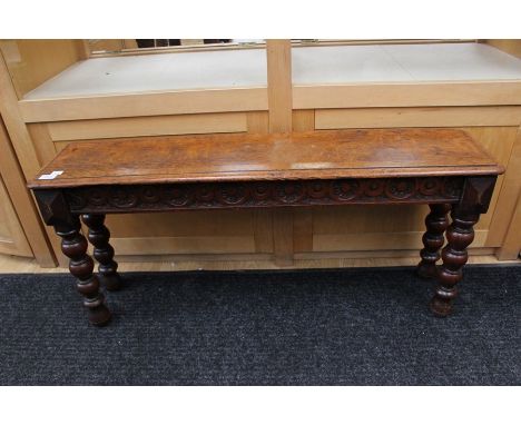 Early 20th Century jardinière stand, mahogany window seat, with turned legs and late Victorian shelf unit (3)