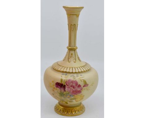 A Royal Worcester Edwardian blush ivory vase, circa 1908, of baluster form, the upper section with a tall slender neck, the b