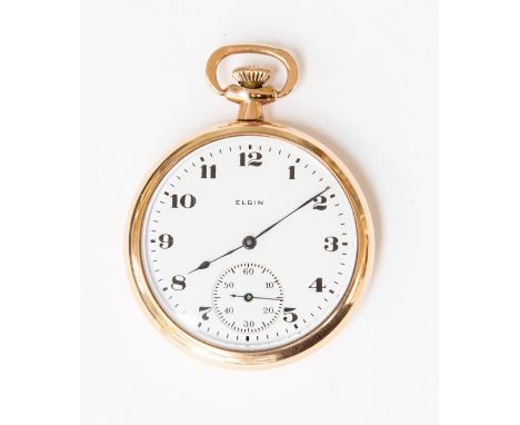 An Elgin gold plated pocket watch, white enamel dial approx. 37mm, case diameter approx 45mm,  numbers and subsidiary dialtop