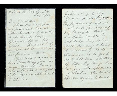 Florence Nightingale (1820-1910), founder of modern nursing, known as "The Lady with the Lamp". Original autograph letter in 