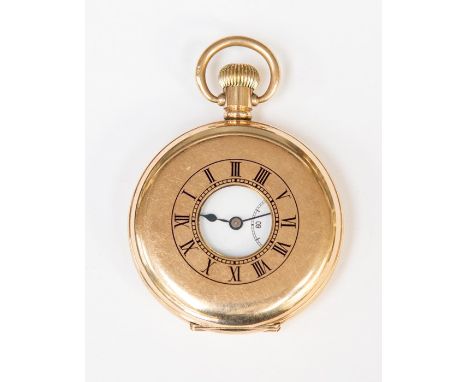 A gold plated Vertex half hunter, white enamel dial approx. 40mm, case diameter approx. 50mm, Roman numerals and subsidiary d