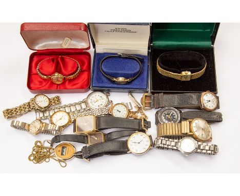 A collection of ladies and gents wrist watches, vintage and modern, some boxed, including gold plated, yellow metal, Tissot, 