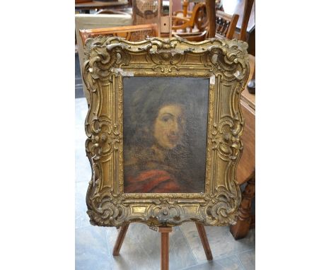 18th Century oil on canvas portrait of a man wearing a headdress, gilt frame