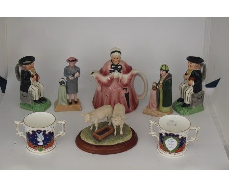 A collection of ceramic figures comprising Border Fine Arts figure group Pair of Charolais Calves, B0272, Two Wood Potters of