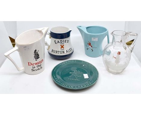 A collection of brewery advertising water jugs, early to mid 20th Century, including Eadies, Burton Ales, TG Green, Wade etc,