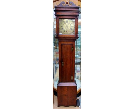 A George III 30 hour oak cased longcase clock, made by Charles Vaughan, Ponypool in 1782, the hood with a swan neck pediment,