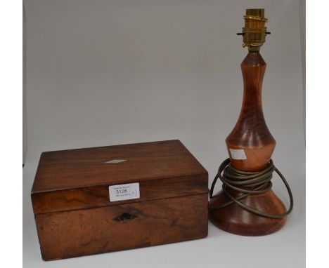 A late 19th Century inlaid mahogany box, the cover inset with mother-of-pearl lozenge, key plate missing and interior lacking