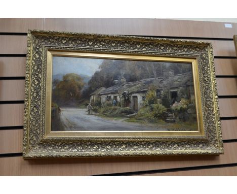 Henry Hadfield Cubley (1858-1934), English, oil on board entitled 'Old Houses, Arthog, North Wales 1913', 29 x 58 cm, signed 