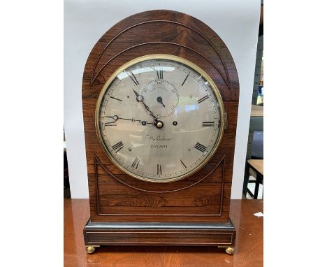 A Regency rosewwod domed bracket clock, Widenham London, 23cm circular silvered dial with Roman numerals, subsidiary dial, tw