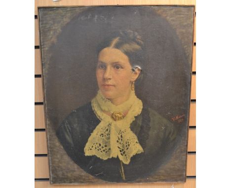 A 19th Century portrait of a lady, signed and dated 1899, no frame and AF