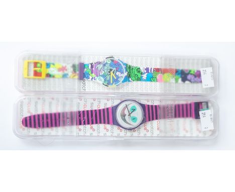 A Swatch large Cat wrist watch with striped strap no: SUOW 125 / Dave / 1601 - boxed, some scratches to box, unopened as new 