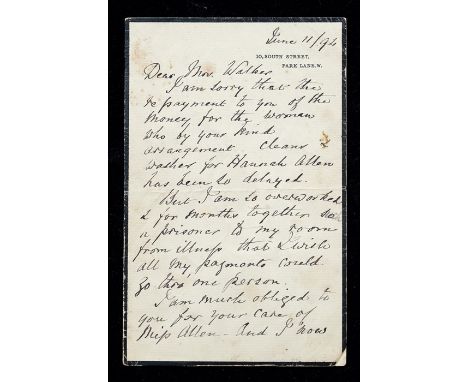 Florence Nightingale (1820-1910), founder of modern nursing, known as "The Lady with the Lamp". Original autograph letter in 