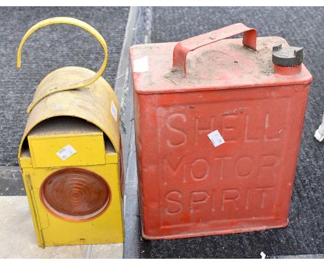 Mid 20th Shell Oil Motor oil along with 1970's road works lamp