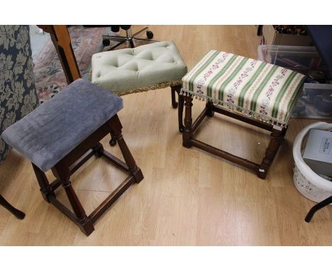 Two 18th Century style oak stools, with a Regency style stool, of recent manufacture (3)