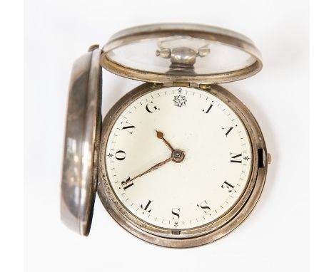 A James Strong Georgian silver pear case pocket watch, the cream enamel dial approx. 47mm, numbers markers replaced by a sun 