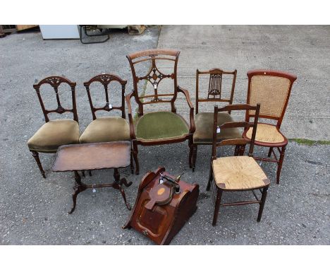 A collection of assorted furniture, 19th Century and later, comprising a pair of late Victorian mahogany dining chairs with o