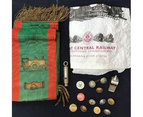 A sash Commercial Road branch, National Union of Railway Men, of EIS &amp; W together with three NUR badges, a pair of early 