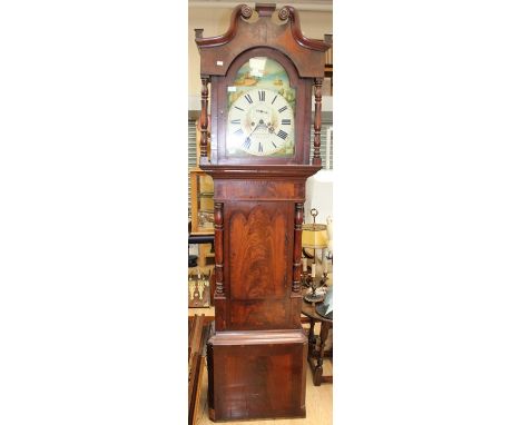 An early Victorian mahogany eight day longcase clock, by William Evans, Wirksworth, painted dial and black Roman numerals, tu