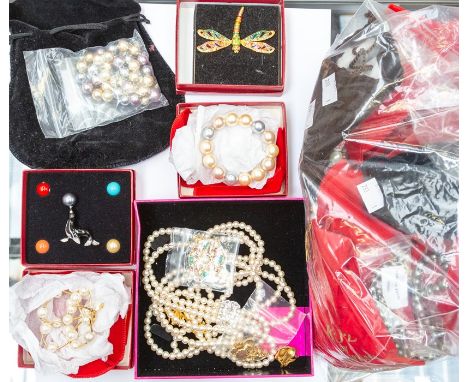 KJL by Kenneth Lane - a collection of KJL pearl Costume jewellery mainly necklaces and some brooches of rolled gold, diamante