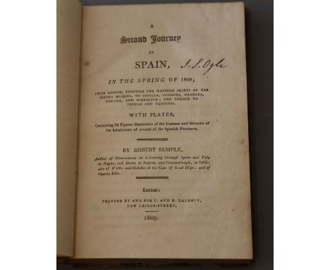 Semple, Robert - Second journey in Spain, in the Spring of 1809, quarter calf, 8vo, with 24 plates on 8 sheets, each depictin