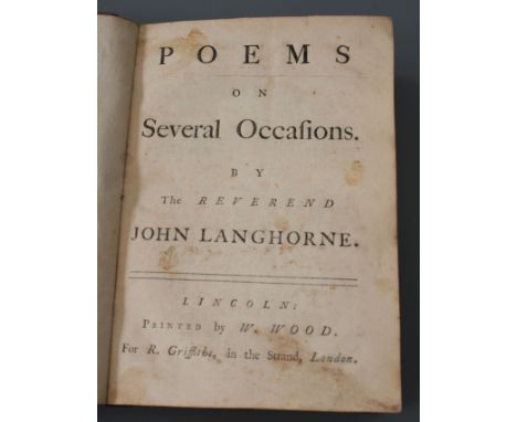Langhorne, John - Poems on Several Occasions, small qto, quarter calf, lacking contents leaf, R. Griffiths, London [1760], Ga