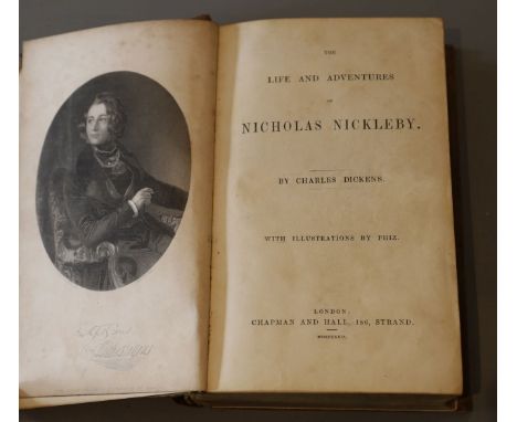 Dickens, Charles - The Life and Adventures of Nicholas Nickleby, 1st edition, portrait frontis and 39 plates (by H.K. Browne)