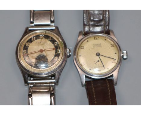 A gentleman's 1950's? steel Dixton manual wind wrist watch and a Rodana manual wind wrist watch. Condition: Dixton glass badl