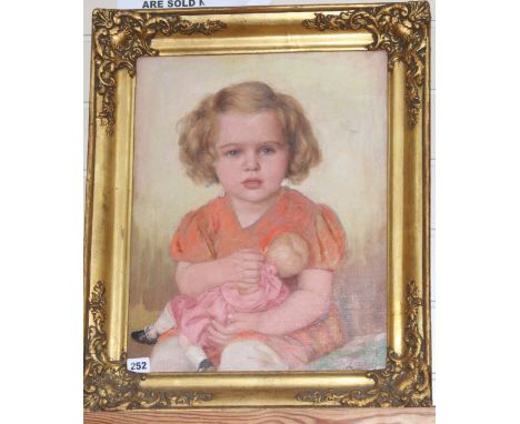 Josef Zenisek (1855-1944), oil on canvas, Portrait of a child holding a doll, signed and dated 1937, 45 x 35cm Condition: Oil