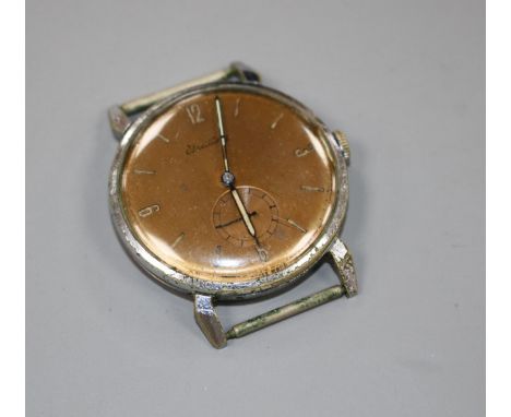 A gentleman's chrome plated manual wind wrist watch, the movement unsigned, the dial bearing the word 'Breitling', with baton