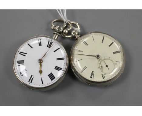 A Victorian silver open face fusee pocket watch by R. Holland, Hyde and one other verge pocket watch by Dold, Peterborough, (