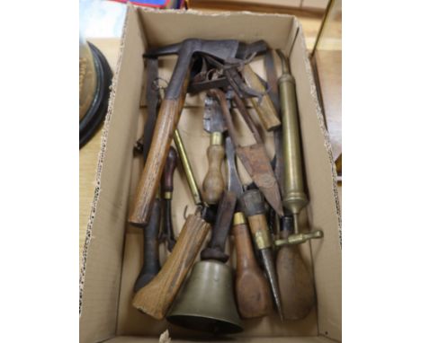 A box of Victorian and later carpentry tools etc