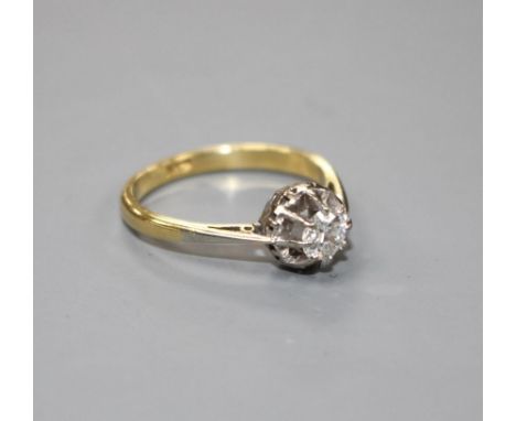 An 18ct and illusion set solitaire diamond ring, size K, gross weight 2.4 grams.Condition- Minor surface scratches to the met