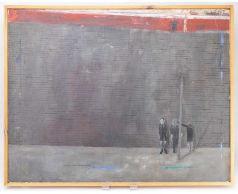 † GUS CUMMINGS; oil on board, 'Hopscotch', inscribed and dated 1962 verso, 61 x 78cm, framed.Condition Report: The blue and g