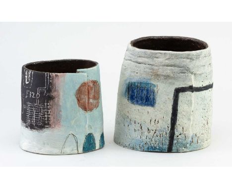 † CRAIG UNDERHILL (born 1968); an oval earthenware vessel with abstract decoration, incised signature, height 15cm, and a sli