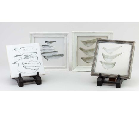 † WALTER COLE (1913-1999) for Rye Pottery; four stoneware tiles on H &amp; E Smith blanks decorated with fish and birds, pain