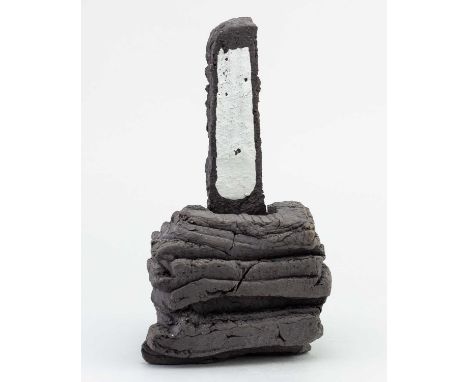 NAO MATSUNAGA (born 1980); 'History of the World (Black)', a black stoneware sculptural form decorated with a single vertical