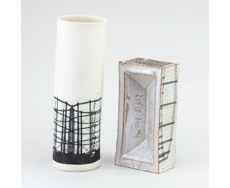 † CHRISTIAN MARSDEN for Stolen Form; a stoneware vase in the form of a London brick covered in mottled white glaze decorated 