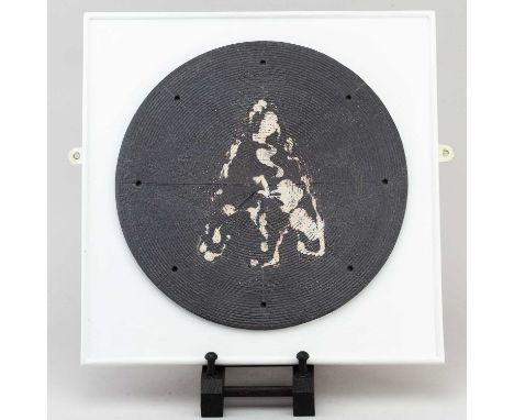 † CHRIS CARTER (born 1945); 'Triptych: Arrow Head II', a stoneware disc decorated with porcelain slip in the ghostly shape of