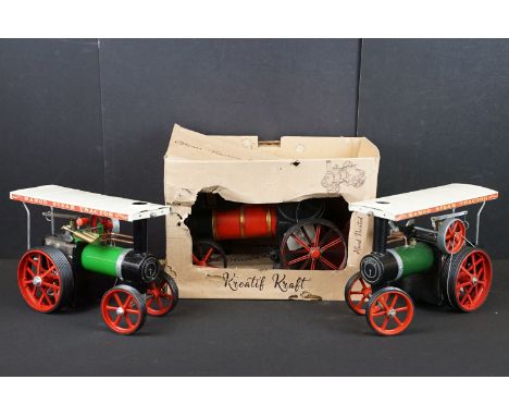 Two Mamod TE1A Steam Tractor models both vg plus a boxed (tatty box) Kreatif Kraft hand painted Steam Tractor Engine model (3