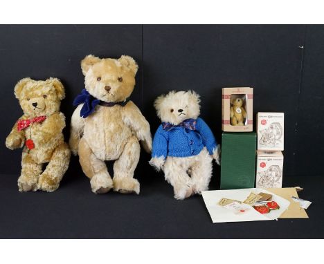 Collection of four Hermann teddy bears to include Trad Bear with COA 1623/3000, Snowy in Blue Cardigan with COA 54/1000, Musi