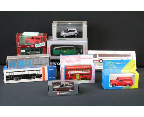 12 Boxed diecast models to include Volvo B10 M Ledbuss, Somerville Fordson 5CWT Van, NZG 1/60 No 168 Magiruss Deutz, AutoArt 