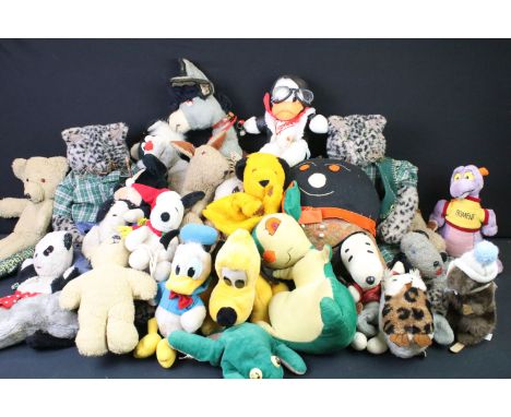 Collection of mixed teddy bears &amp; soft toys, featuring Merrythought Donkey, Humpty Dumpty, Peanuts, Sooty &amp; Sweep han