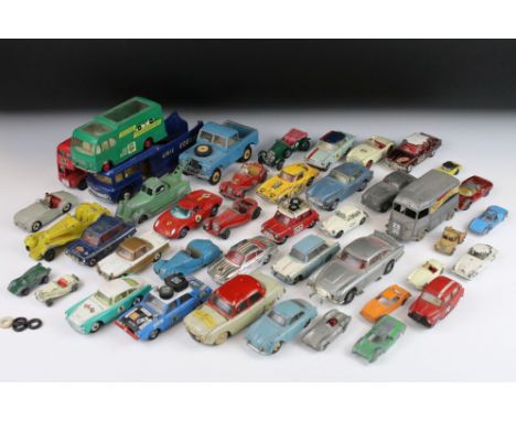 Collection of over 40 play worn diecast models, mostly mid 20th C examples, to include Corgi, Dinky, Triang Spot-On &amp; Mat