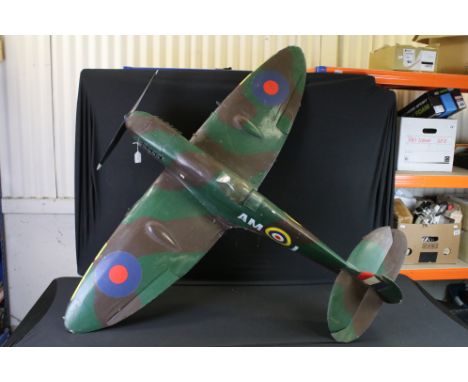 Very large scratch built wooden model of a Spitfire, with French Tricolore to tail, canopy &amp; landing gear. Measures appro